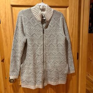 J.Jill Grey Jacquard Zip-Front Cardigan size small